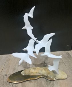 Bronze sculpture of Shorebirds on Sand Base