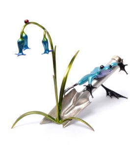bluebell flower and frog bronze from tim cotterill