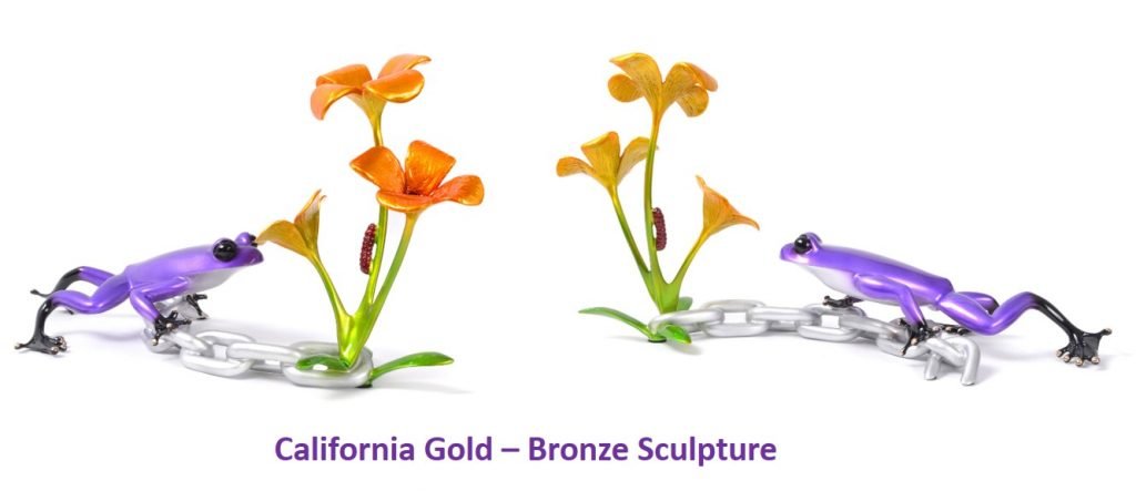 California-Gold-Bronze-Frog-Flower-Sculpture